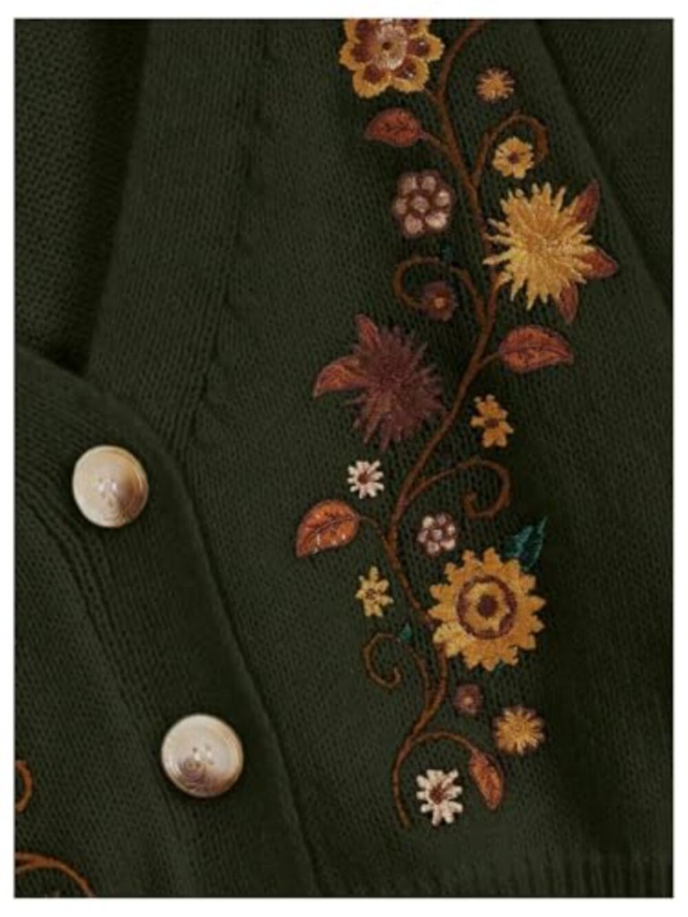 Floral Button Down Cardigan Long Sleeve V Neck Ribbed Knit Sweater - Picture 2 of 4